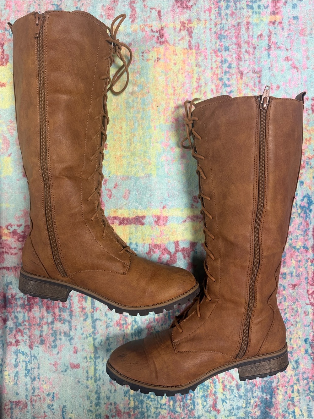 Stevies Tan Lace-Up Knee-High Riding Boots